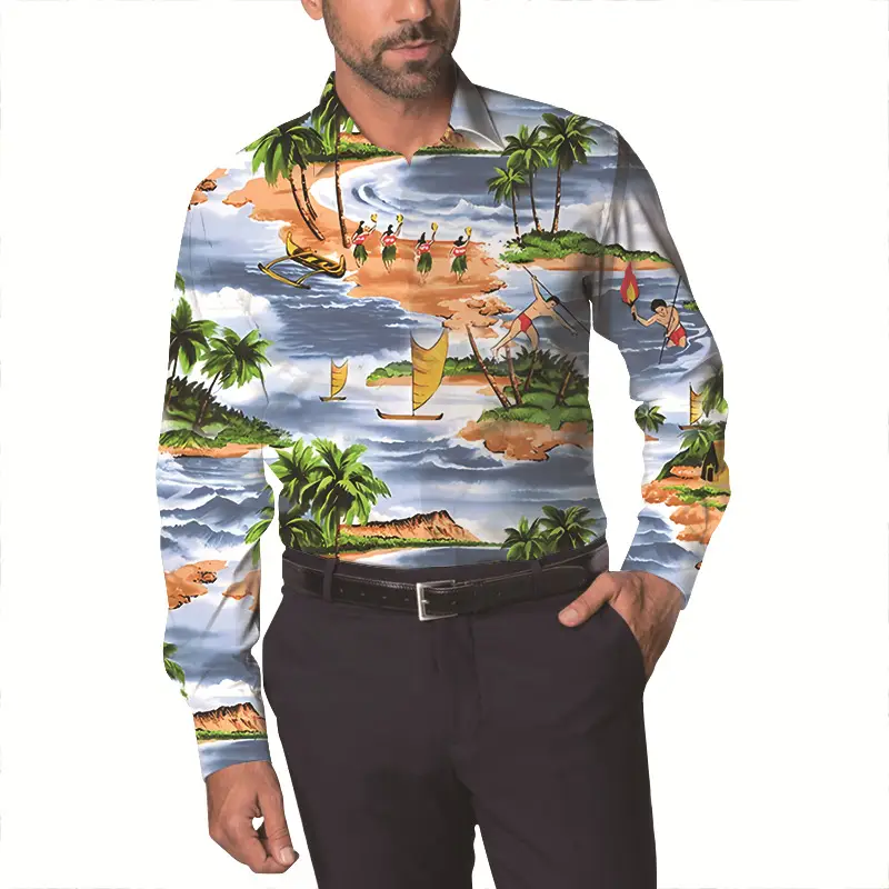 Men Floral Long Sleeve Shirt Plus Size Spring Autumn Wear