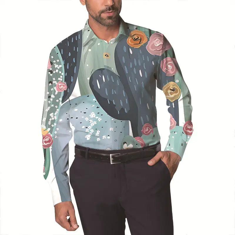 Men Floral Long Sleeve Shirt Plus Size Spring Autumn Wear