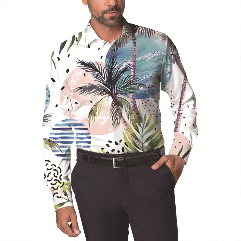 Men Floral Long Sleeve Shirt Plus Size Spring Autumn Wear