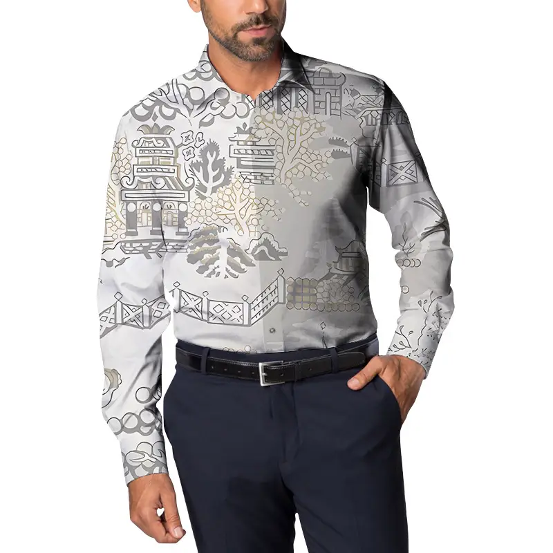 Men Floral Long Sleeve Shirt Plus Size Spring Autumn Wear