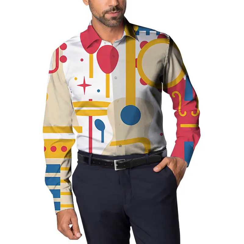 Men Floral Long Sleeve Shirt Plus Size Spring Autumn Wear
