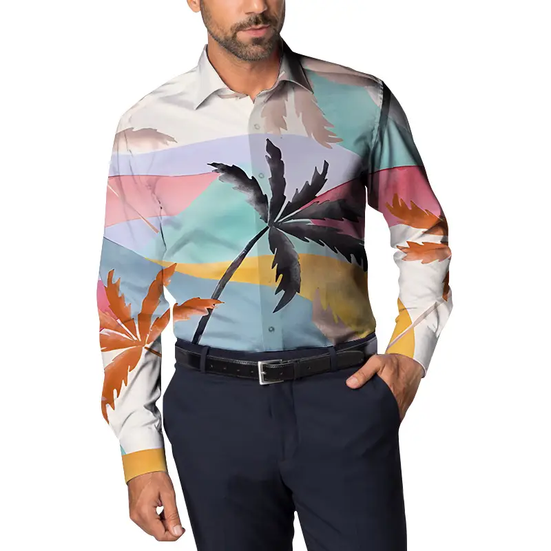 Men Floral Long Sleeve Shirt Plus Size Spring Autumn Wear