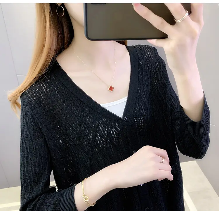 Pink Knitted Cardigan Women Summer Wear Ice Silk Shawl — feature 10