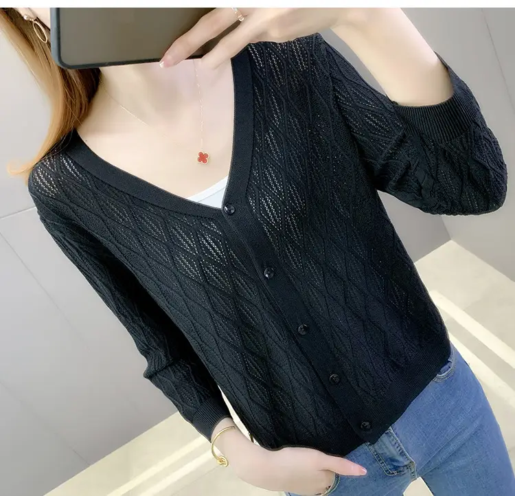 Pink Knitted Cardigan Women Summer Wear Ice Silk Shawl — feature 11