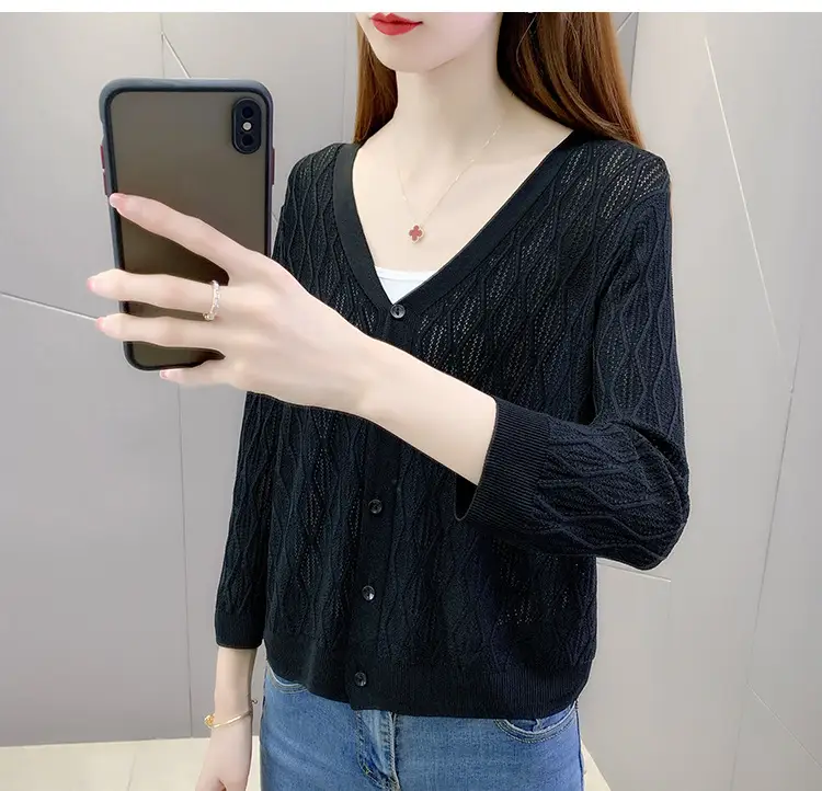 Pink Knitted Cardigan Women Summer Wear Ice Silk Shawl — feature 12