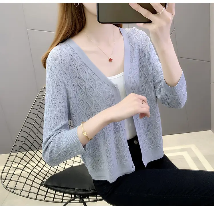 Pink Knitted Cardigan Women Summer Wear Ice Silk Shawl — feature 16