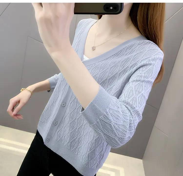 Pink Knitted Cardigan Women Summer Wear Ice Silk Shawl — feature 17