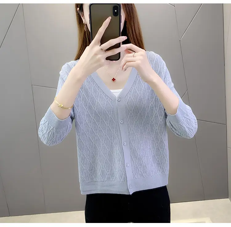 Pink Knitted Cardigan Women Summer Wear Ice Silk Shawl — feature 18