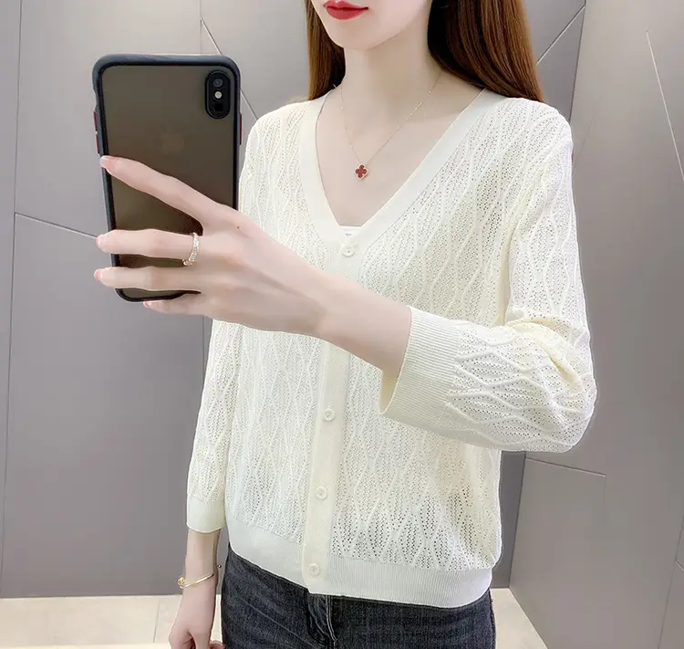 Pink Knitted Cardigan Women Summer Wear Ice Silk Shawl — feature 2