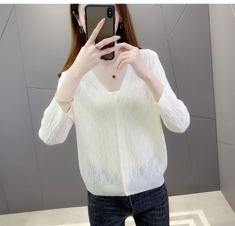 Pink Knitted Cardigan Women Summer Wear Ice Silk Shawl — feature 4