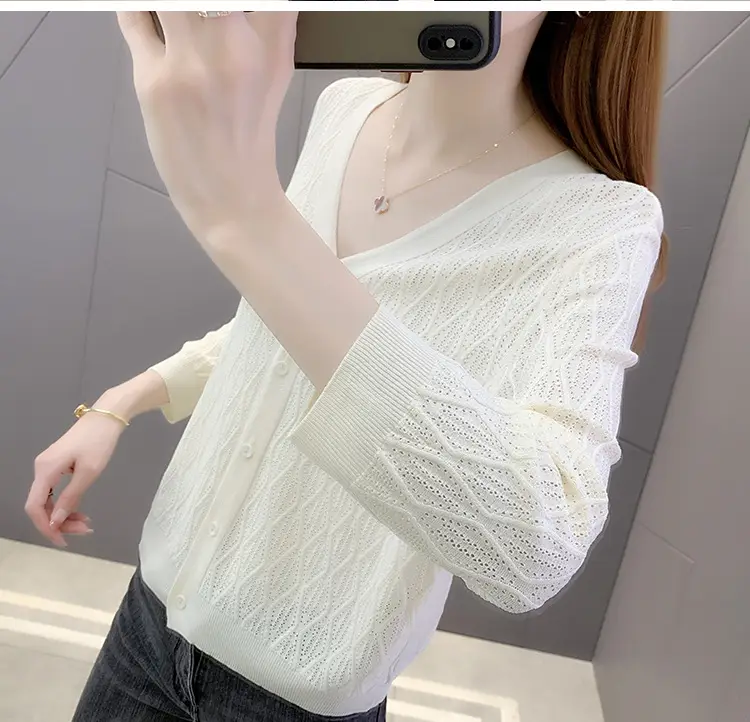 Pink Knitted Cardigan Women Summer Wear Ice Silk Shawl — feature 5