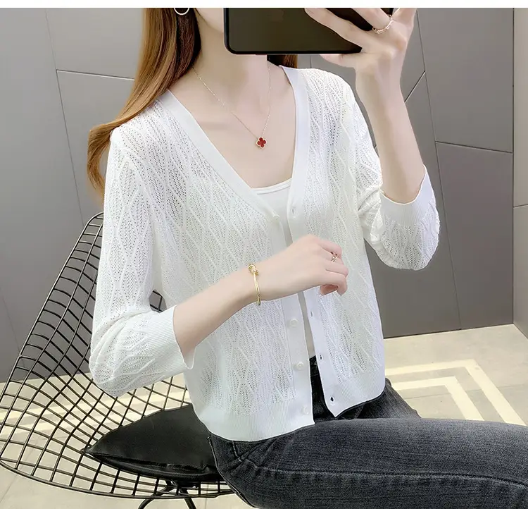 Pink Knitted Cardigan Women Summer Wear Ice Silk Shawl — feature 6