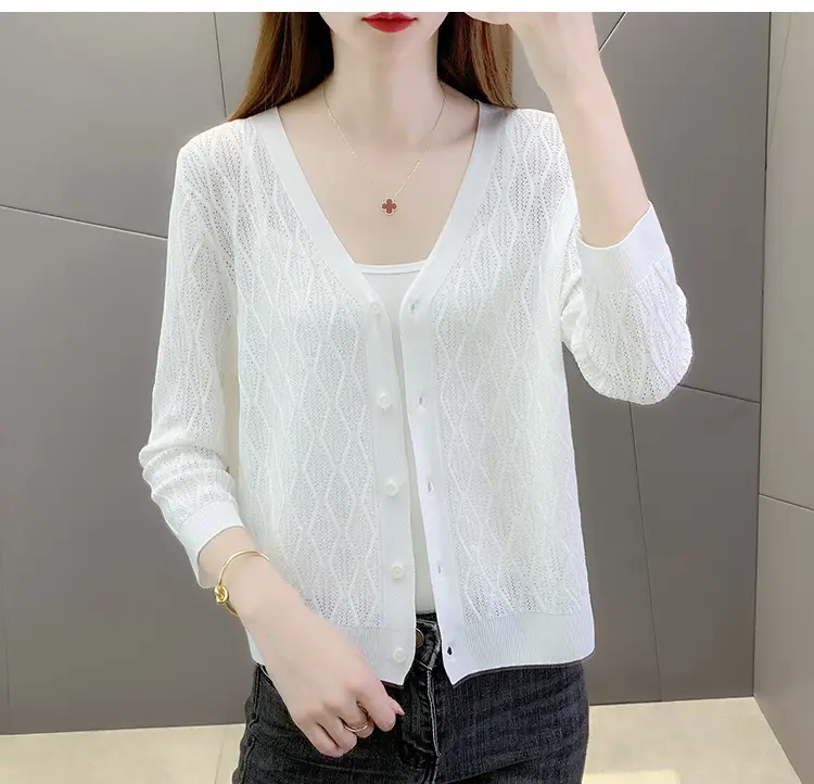 Pink Knitted Cardigan Women Summer Wear Ice Silk Shawl — feature 7