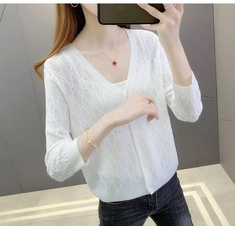 Pink Knitted Cardigan Women Summer Wear Ice Silk Shawl — feature 8