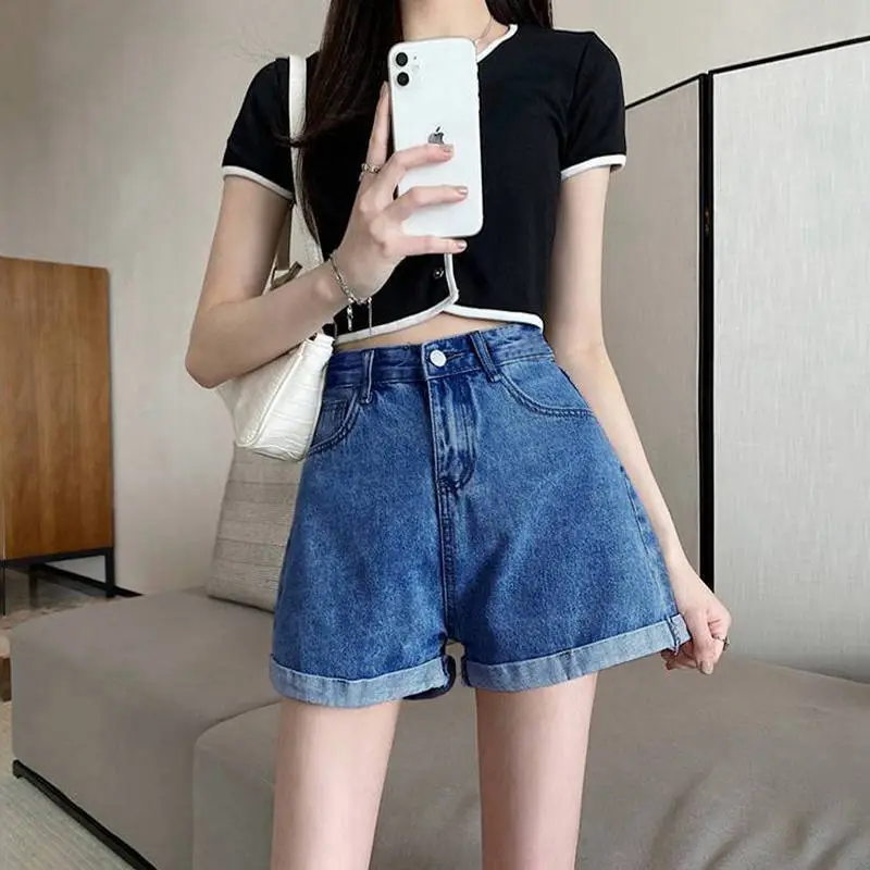 Women Denim Shorts Summer Casual Slim Fit Wide Leg - Image 4