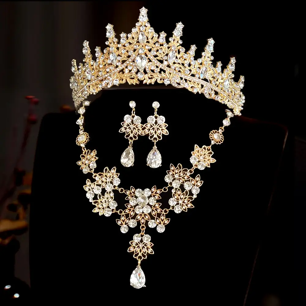 Korean Bridal Crown Set with Earrings & Necklace