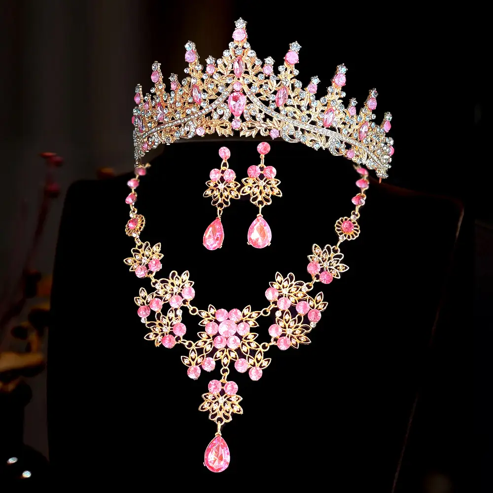 Korean Bridal Crown Set with Earrings & Necklace