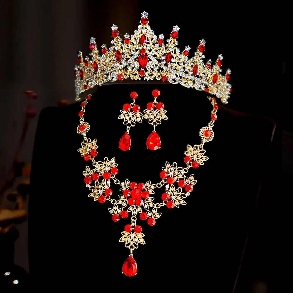 Korean Bridal Crown Set with Earrings & Necklace