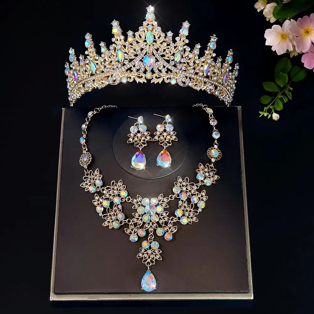 Korean Bridal Crown Set with Earrings & Necklace