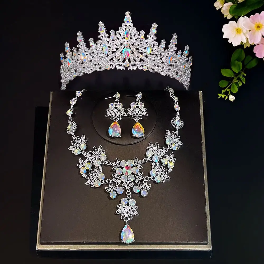 Korean Bridal Crown Set with Earrings & Necklace