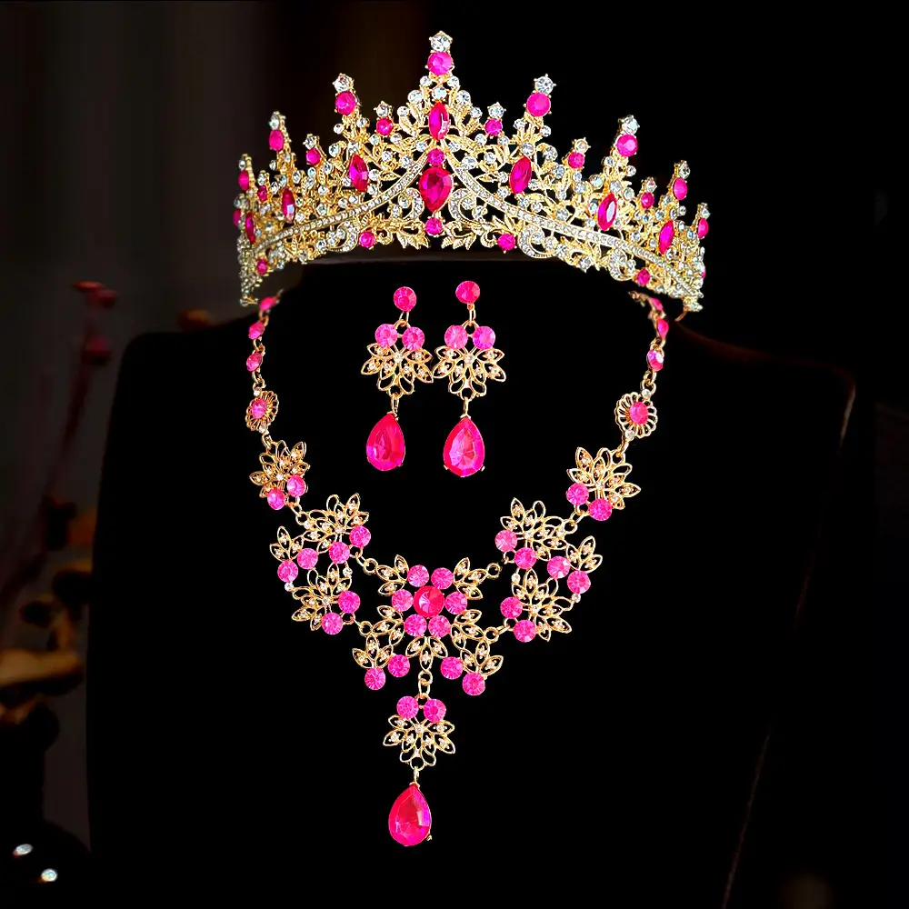 Korean Bridal Crown Set with Earrings & Necklace