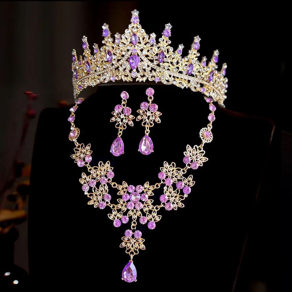 Korean Bridal Crown Set with Earrings & Necklace