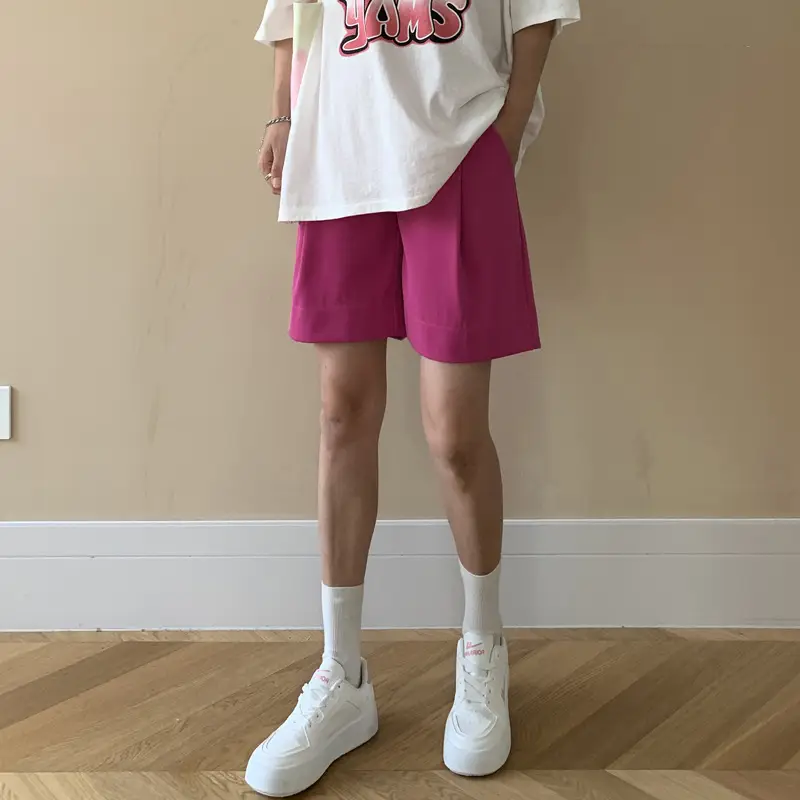 Women's Magenta Shorts with White Sneakers - Image 7