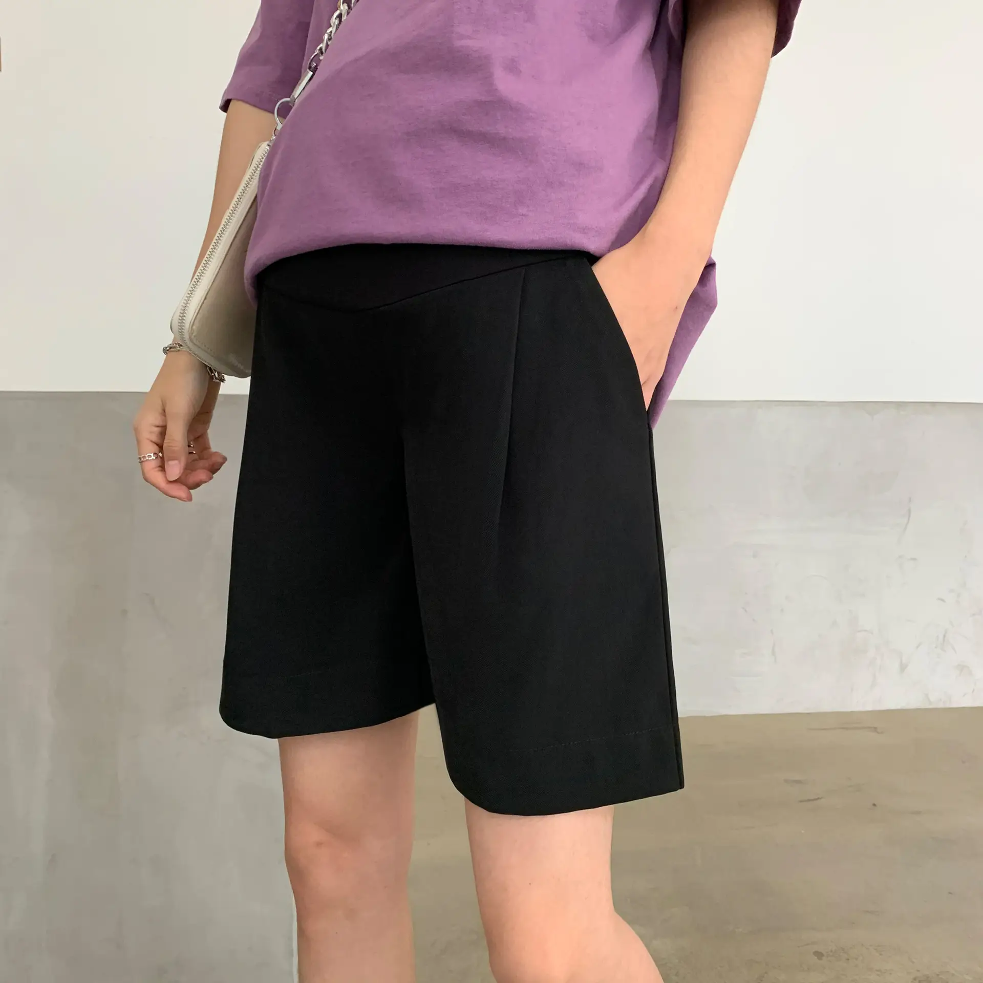 Women's Magenta Shorts with White Sneakers - Image 8