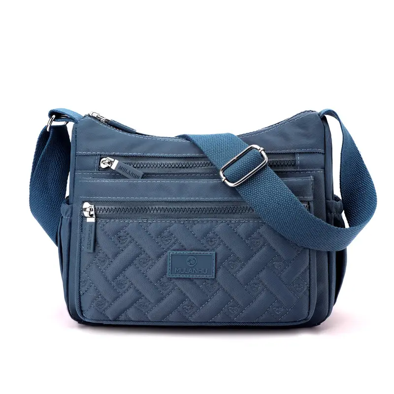 Blue Rhombus Embroidery Shoulder Bag for Women