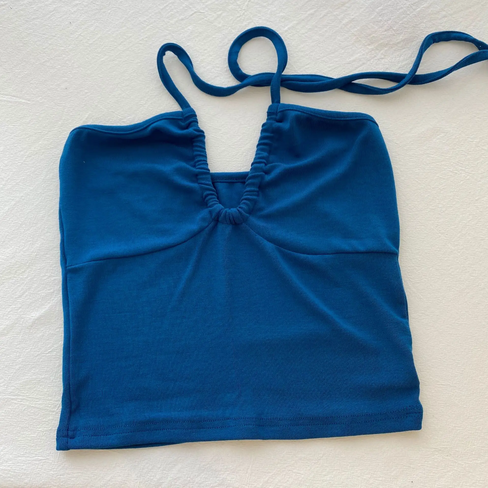 Blue Halter Drawstring Tube Top for Women - Image 2