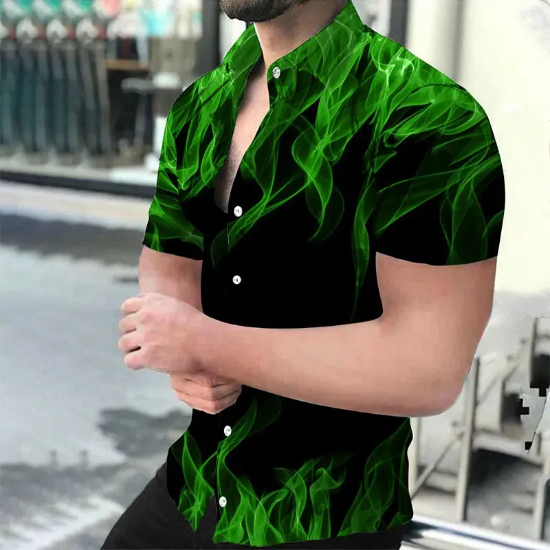 3D Printed Green Flame Shirt for Men - Image 4