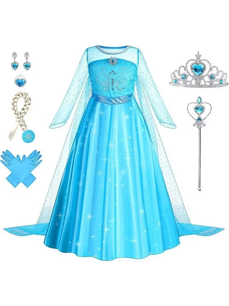 Children's Clothing Girls' Dress Frozen Elsa Princess Dress Kidsren's Long-Sleeved Gauze Dress Birthday Dress Tutu Dress