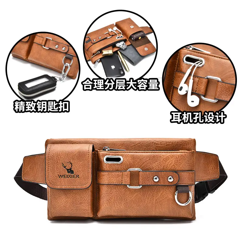Men's Black Crossbody Phone Waist Bag with Strap - Image 7