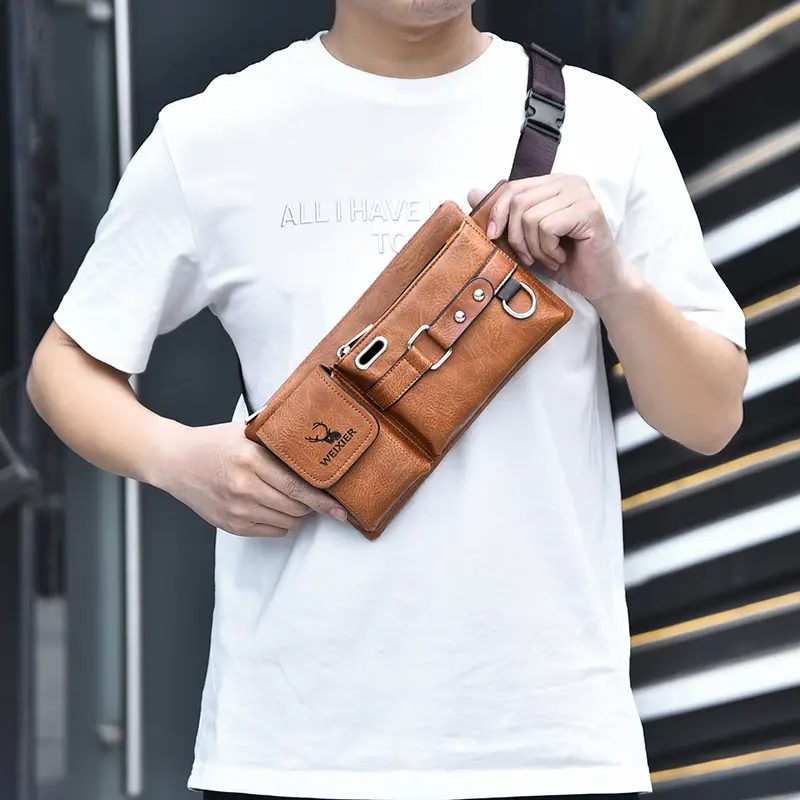 Men's Black Crossbody Phone Waist Bag with Strap - Image 8