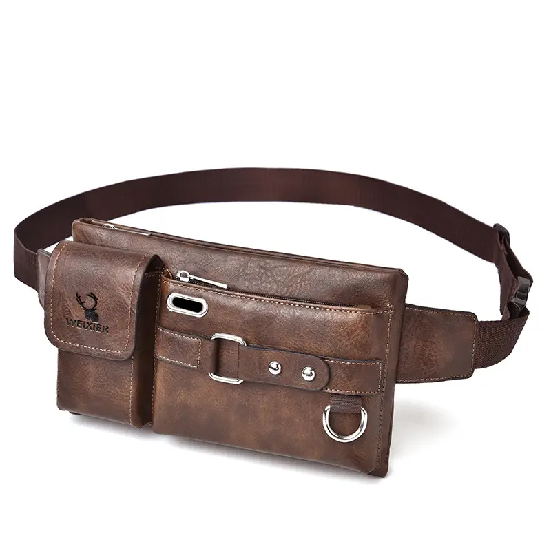 Men's Black Crossbody Phone Waist Bag with Strap - Image 10