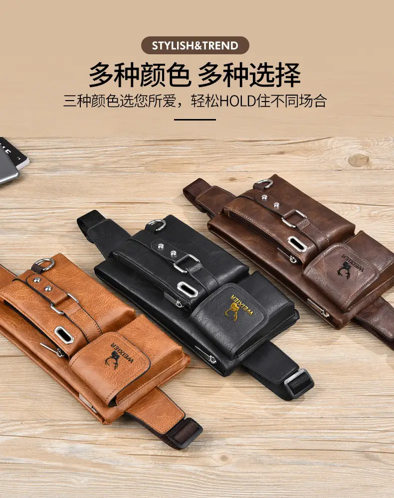 Men's Black Crossbody Phone Waist Bag with Strap — feature 11