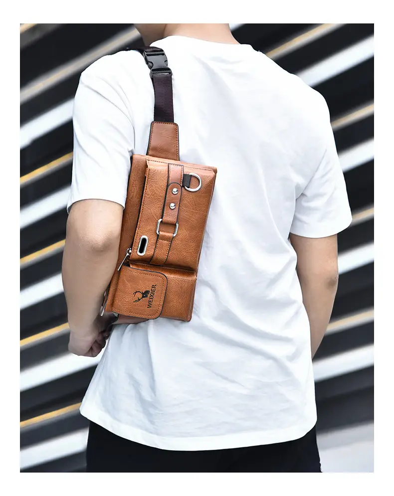 Men's Black Crossbody Phone Waist Bag with Strap — feature 12