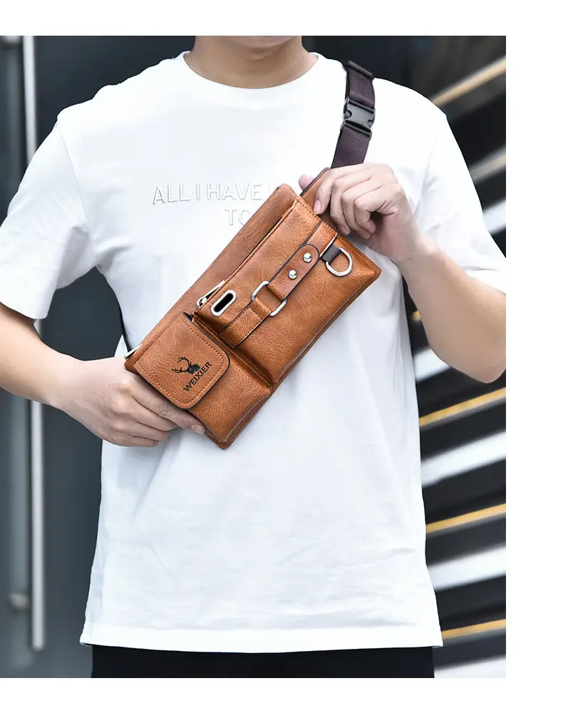 Men's Black Crossbody Phone Waist Bag with Strap — feature 13