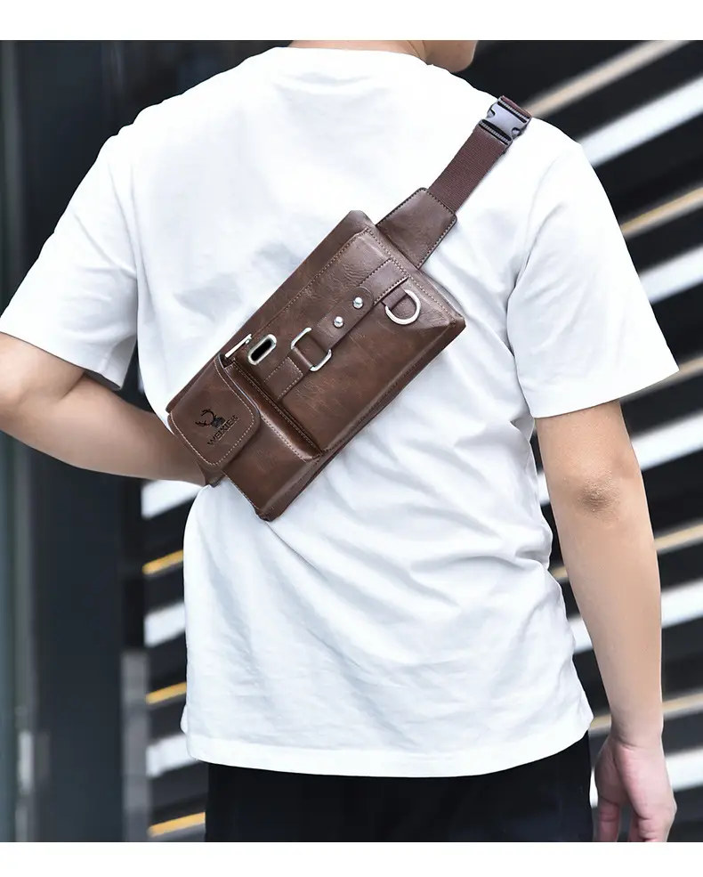 Men's Black Crossbody Phone Waist Bag with Strap — feature 14