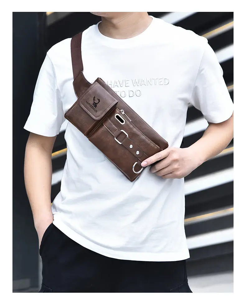 Men's Black Crossbody Phone Waist Bag with Strap — feature 15