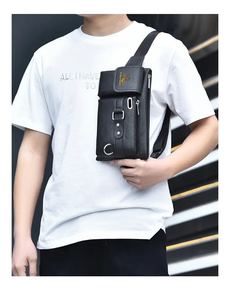 Men's Black Crossbody Phone Waist Bag with Strap — feature 16