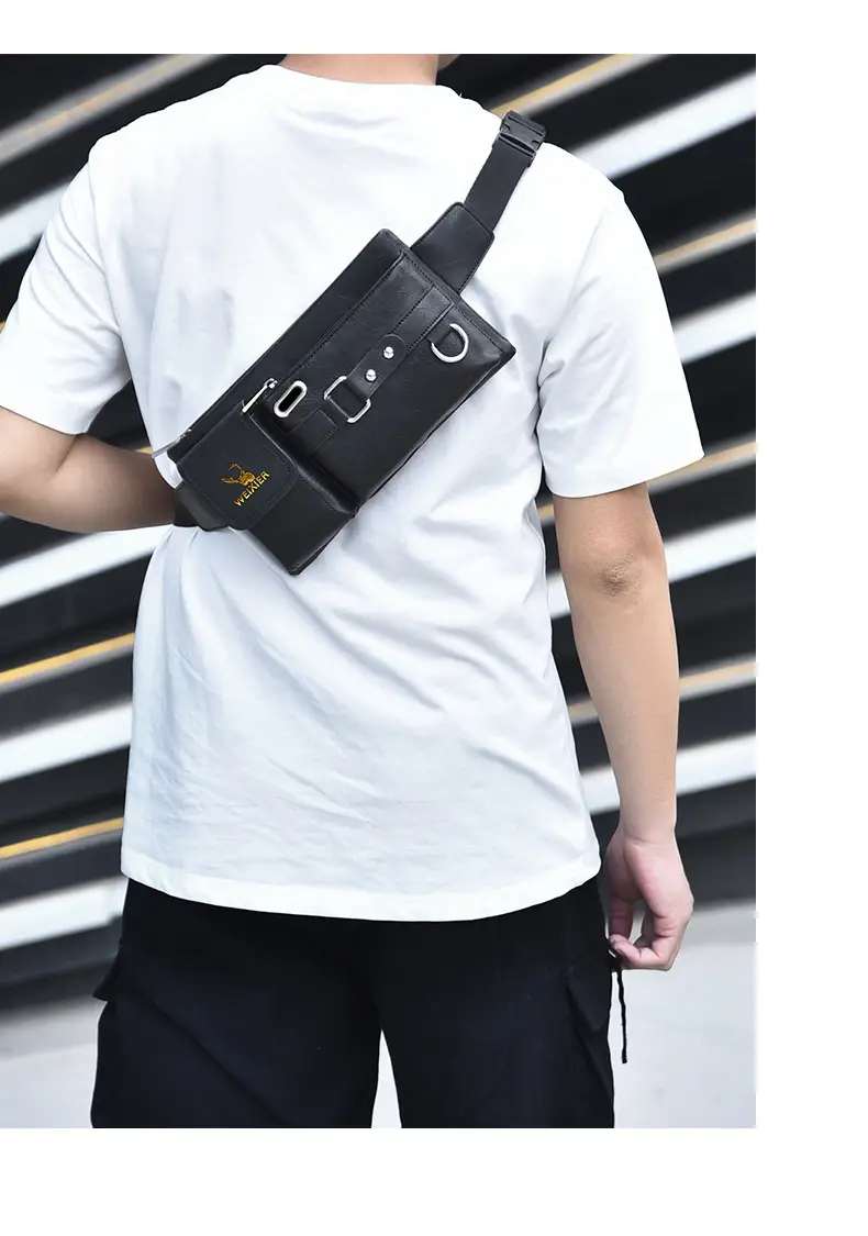 Men's Black Crossbody Phone Waist Bag with Strap — feature 17