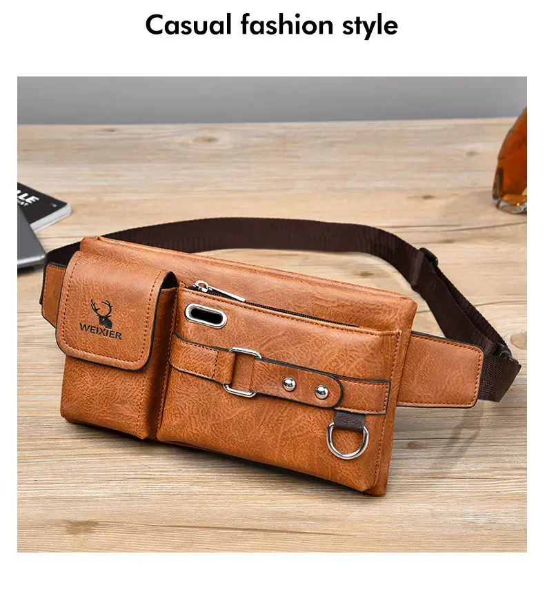 Men's Black Crossbody Phone Waist Bag with Strap — feature 18