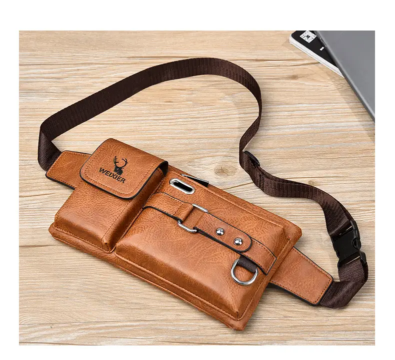 Men's Black Crossbody Phone Waist Bag with Strap — feature 19