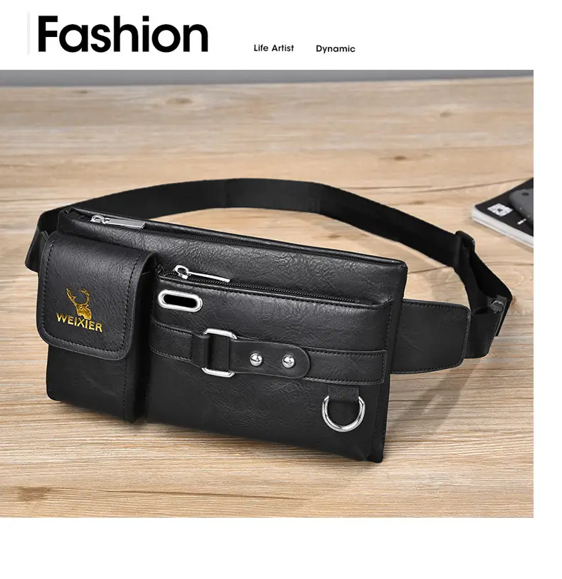 Men's Black Crossbody Phone Waist Bag with Strap — feature 20