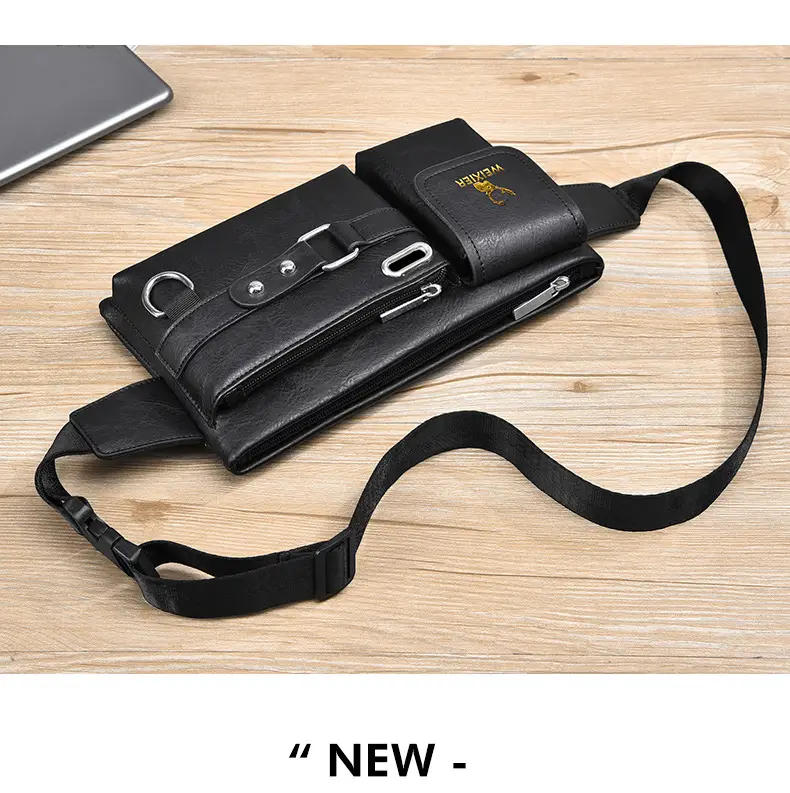 Men's Black Crossbody Phone Waist Bag with Strap — feature 21