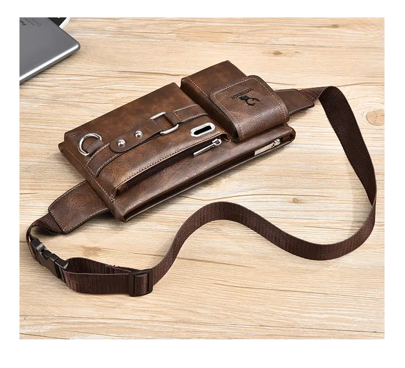 Men's Black Crossbody Phone Waist Bag with Strap — feature 23