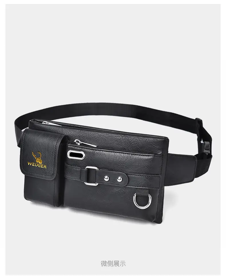 Men's Black Crossbody Phone Waist Bag with Strap — feature 25