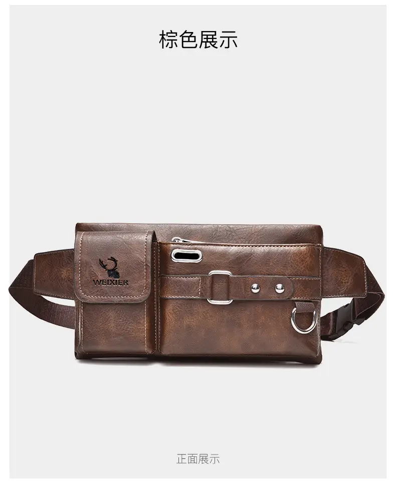 Men's Black Crossbody Phone Waist Bag with Strap — feature 26