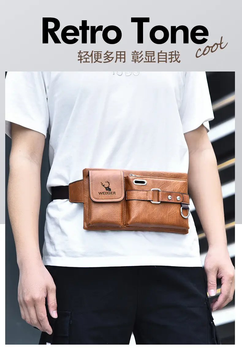 Men's Black Crossbody Phone Waist Bag with Strap — feature 4
